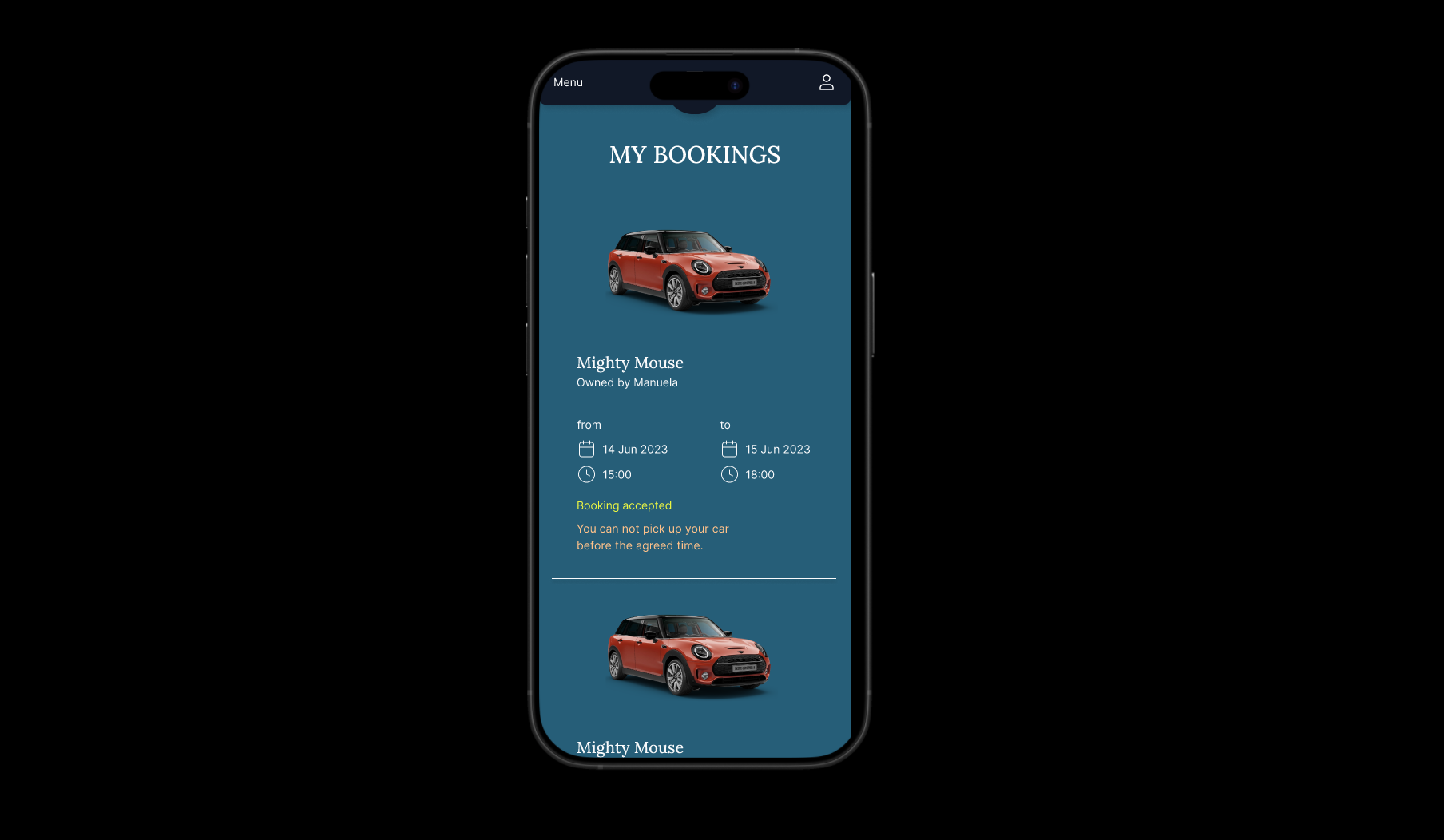 Booking accepted confirmation screen
