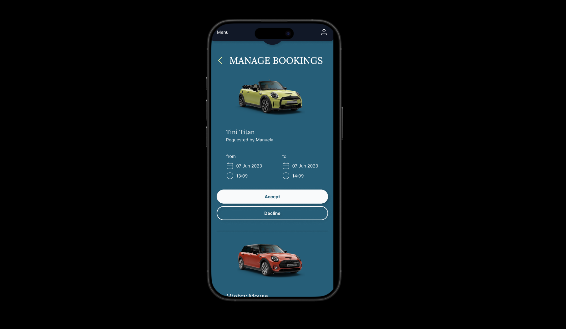 Manage bookings screen